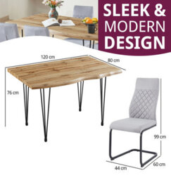 Hallowood Furniture Cullompton Large Dining Table 120Cm, Live Edge Effect Top, With 4 Grey High Back Chairs - thumbnail 3