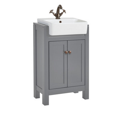 Homestylestore 550mm Light Grey Floorstanding Bathroom Vanity Unit With Aged Bronze Round Handles - image 1