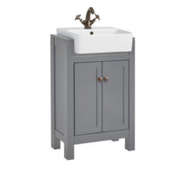 Homestylestore 550mm Light Grey Floorstanding Bathroom Vanity Unit With Aged Bronze Round Handles - thumbnail 1