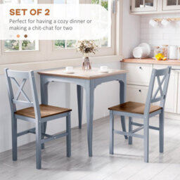 Homcom Dining Chairs Set Of 2, Pine Wood Frame, Cross Back For Kitchen Grey - thumbnail 4