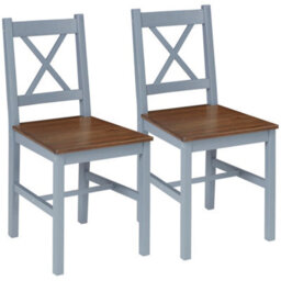 Homcom Dining Chairs Set Of 2, Pine Wood Frame, Cross Back For Kitchen Grey - thumbnail 2