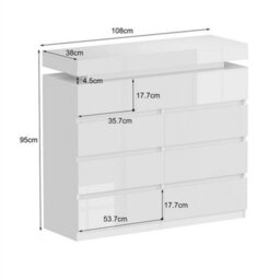 9 Drawer White High Gloss Bedside Table Cabinet Led Rgb Light Storage - thumbnail 2
