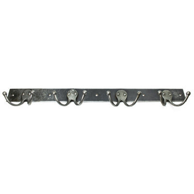 Oakcrafts - Antique Steel 4 Double Hook Rail - 600mm - image 1
