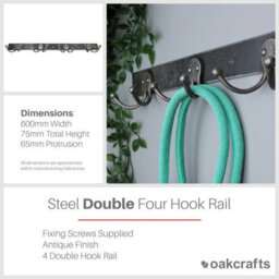 Oakcrafts - Antique Steel 4 Double Hook Rail - 600mm - thumbnail 2