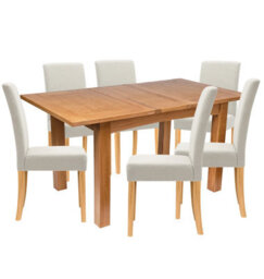 Hallowood Furniture Camberley Oak Butterfly Extending Dining Table With 6 Straight Back Fabric Chairs In Beige - thumbnail 8