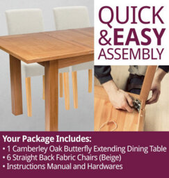 Hallowood Furniture Camberley Oak Butterfly Extending Dining Table With 6 Straight Back Fabric Chairs In Beige - thumbnail 7