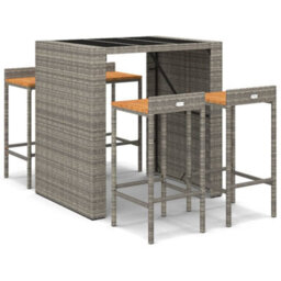 Berkfield 5 Piece Garden Bar Set Grey Poly Rattan& Solid Wood Acacia - thumbnail 2