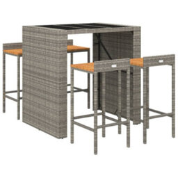 Berkfield 5 Piece Garden Bar Set Grey Poly Rattan& Solid Wood Acacia - thumbnail 3