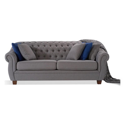Furniture 48 Eva Chesterfield Grey Linen Fabric 3 Seater Sofa
