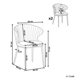 Beliani Set Of 2 Dining Chairs Augusta Velvet Grey - thumbnail 3