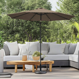 Sundaze 2.7M Taupe Round Garden Parasol Unbrella Outdoor Patio Crank Tilt With Base - thumbnail 1