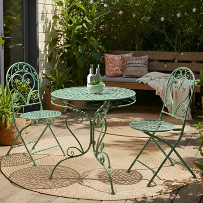 Beliani Outdoor Set Of 2 Green Iron Dining Chairs With Scrollback, No Assembly Required - image 1