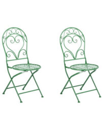 Beliani Outdoor Set Of 2 Green Iron Dining Chairs With Scrollback, No Assembly Required - thumbnail 3