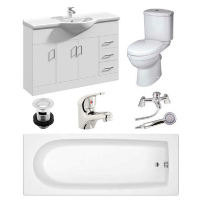 Veebath Rosina 1600mm Bath Vanity Unit, Toilet & Taps Bathroom Suite - image 1