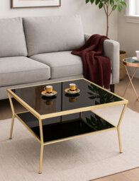 Aspect Furniture Fusion Glass Coffee/cocktail Table, Brass Frame/black Glass - thumbnail 5