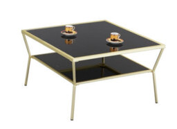Aspect Furniture Fusion Glass Coffee/cocktail Table, Brass Frame/black Glass