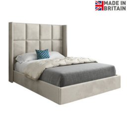 Quanta Straight Winged Upholstered Soft Velvet Bed Frame - Cream - thumbnail 6