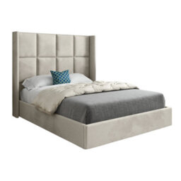 Quanta Straight Winged Upholstered Soft Velvet Bed Frame - Cream - thumbnail 5