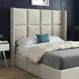 Quanta Straight Winged Upholstered Soft Velvet Bed Frame - Cream - thumbnail 2
