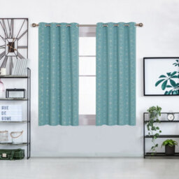 Deconovo Energy Saving Eyelet Blackout Curtains, Gold Diamond Printed Thermal Insulated Curtains, W66 X L54 Inch, Sky Blue, 1 Pair - thumbnail 2