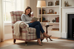 Wing Chair Original Fireside High Back Armchair P And S Balmoral Cranberry Check Real Fabric - thumbnail 4