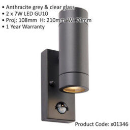 Twin Up & Down Wall Light With Pir Sensor - 2 X 7W Gu10 Led - Anthracite Grey - thumbnail 2