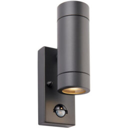 Twin Up & Down Wall Light With Pir Sensor - 2 X 7W Gu10 Led - Anthracite Grey