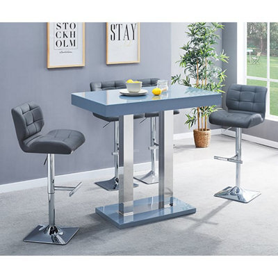 Furniture in Fashion Caprice Grey High Gloss Bar Table With 4 Candid Grey Stools - image 1