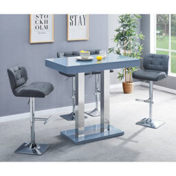 Furniture in Fashion Caprice Grey High Gloss Bar Table With 4 Candid Grey Stools