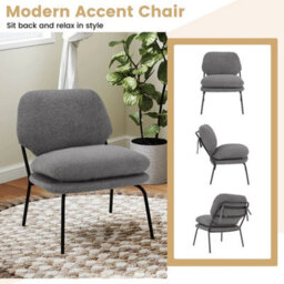 Armless Accent Chair Teddy Fleece Fabric Upholstered Leisure Chair - thumbnail 3