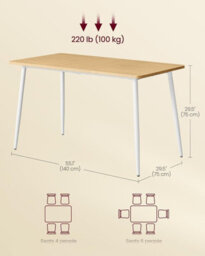 LEDREM Dining Table For 4-6 People, Kitchen Table, Modern Farmhouse, Heat-Resistant Tabletop, Quick Assembly, Golden Oak And Cloud White - thumbnail 2