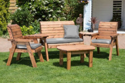 Charles Taylor Trading Charles Taylor Wooden Garden 4 Seater Multi Chair Bench Set & Table Grey Cushion