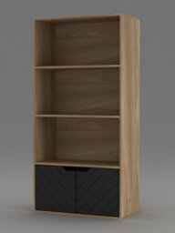 Urbnliving 4 Tier Oak Coloured Wooden Bookcase Cupboard With 2 Black Line Doors Storage Shelving Display Cabinet - thumbnail 2