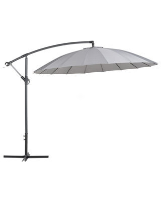 Beliani 235 Cm Round Cantilever Parasol Grey Fabric - Crank Tilt, Weather-Resistant - image 1