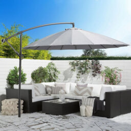 Beliani 235 Cm Round Cantilever Parasol Grey Fabric - Crank Tilt, Weather-Resistant - thumbnail 2