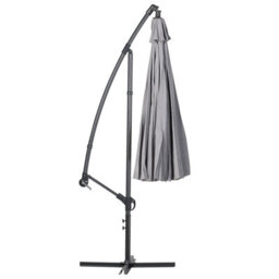 Beliani 235 Cm Round Cantilever Parasol Grey Fabric - Crank Tilt, Weather-Resistant - thumbnail 4