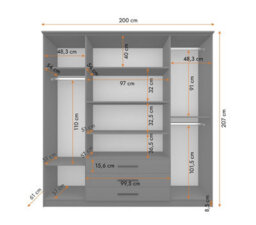 Arte Grey Hinged Wardrobe With Mirror And Black Accents 200X210Cm - Four Doors, Three Drawers - thumbnail 3