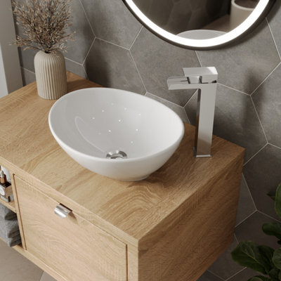 Affine Countertop Basin Sink Bathroom Vanity Wash Oval Curved White Modern 410X330mm - image 1