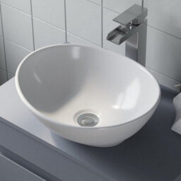 Affine Countertop Basin Sink Bathroom Vanity Wash Oval Curved White Modern 410X330mm - thumbnail 4