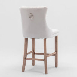 HomeTouch Beige Velvet Breakfast Bar Stools With Backs & Wooden Legs Set Of 3 - thumbnail 5