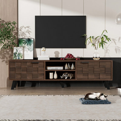 Abrihome Modern Tv Cabinet With 2 Doors And 2 Open Shelves, Pvc Legs And Handles - 160.5 X 35 X 45 Cm - image 1