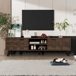 Abrihome Modern Tv Cabinet With 2 Doors And 2 Open Shelves, Pvc Legs And Handles - 160.5 X 35 X 45 Cm