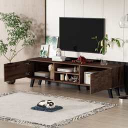 Abrihome Modern Tv Cabinet With 2 Doors And 2 Open Shelves, Pvc Legs And Handles - 160.5 X 35 X 45 Cm - thumbnail 2