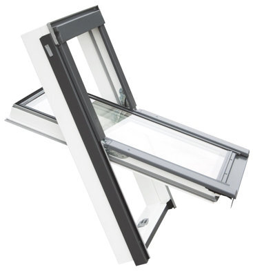 Yardlite Roof Window Grey / White Upvc Pivot Loft Skylight Unvented + Flashing  - S6A - 114Cm X 118Cm, Lsx Slate Flashing - image 1