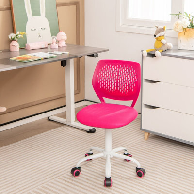 Costway Kids School Desk Chair Ergonomic Study Chair Rolling Swivel Task Chair W/ Adjustable Height Rose - image 1