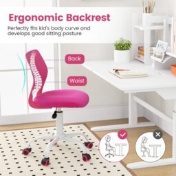 Costway Kids School Desk Chair Ergonomic Study Chair Rolling Swivel Task Chair W/ Adjustable Height Rose - thumbnail 6