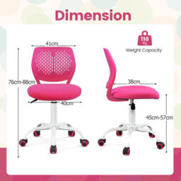 Costway Kids School Desk Chair Ergonomic Study Chair Rolling Swivel Task Chair W/ Adjustable Height Rose - thumbnail 3