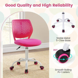 Costway Kids School Desk Chair Ergonomic Study Chair Rolling Swivel Task Chair W/ Adjustable Height Rose - thumbnail 9