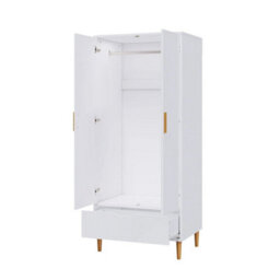 Wooden 2 Door Wardrobe 1 Drawer Storage Hanging Bar Clothes Solid Wooden Feet - thumbnail 6