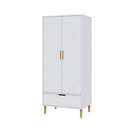 Wooden 2 Door Wardrobe 1 Drawer Storage Hanging Bar Clothes Solid Wooden Feet - thumbnail 5